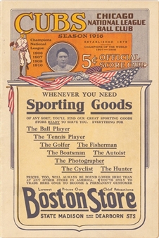 Exceptionally Rare Chicago Cubs Vs Cincinnati Reds Program From April 20, 1916 Opening Day First Game Ever at Wrigley Field (Known as Weegham Park) -Only One Known   